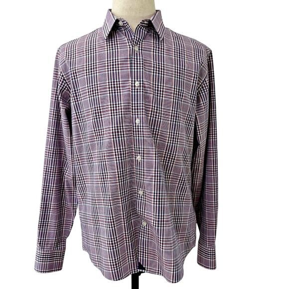 UNTUCKit Red Blue Plaid Wrinkle Free Slim Fit L/S Button Down Shirt LARGE - Picture 3 of 9
